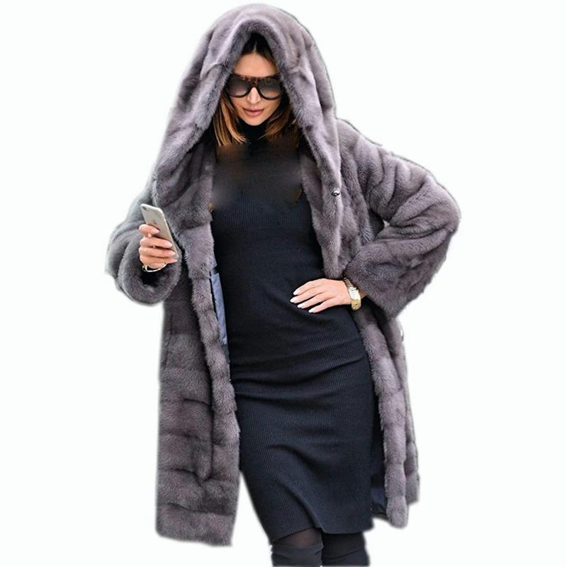 Winter Women's Casual Long Sleeve Solid Cardigans Fuzzy Fleece Outwear Faux Fur Hooded Pockets