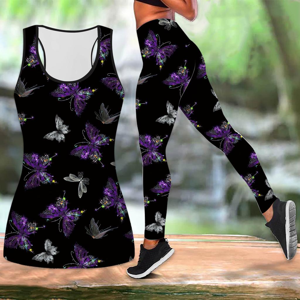 Long Tailed Butterfly Print Yoga Outfit for Women Fashion Workout Leggings Fitness Sports Casual Yoga Set Sports Suit