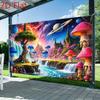 2D Cosmic Mushroom Backdrop, Waterfall & Alien Planet Party Background