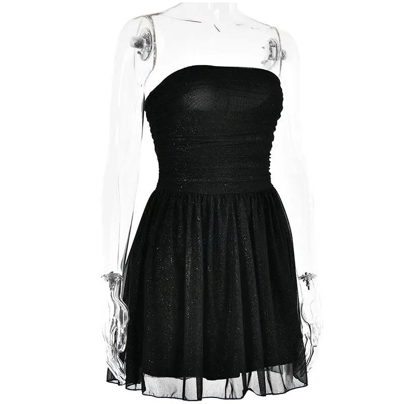 Kurzes Kleid aus Samt mit fester Schulter, ALine, weihnachtliches, gespleißtes, trägerloses Minikleid, 2024, hohe Taille, schlanke Club-Roben, sexy Hottie, rückenfreies Partykleid