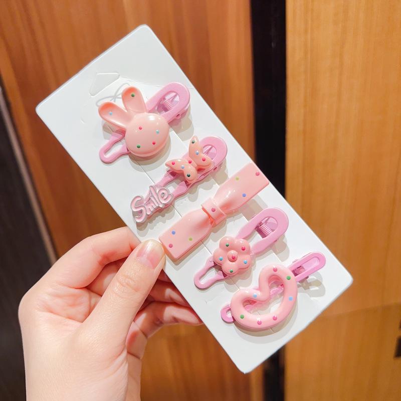 Pink 50-Piece Cute Hair Clip Set: Sweet Girly Japanese Cartoon Bangs Accessories