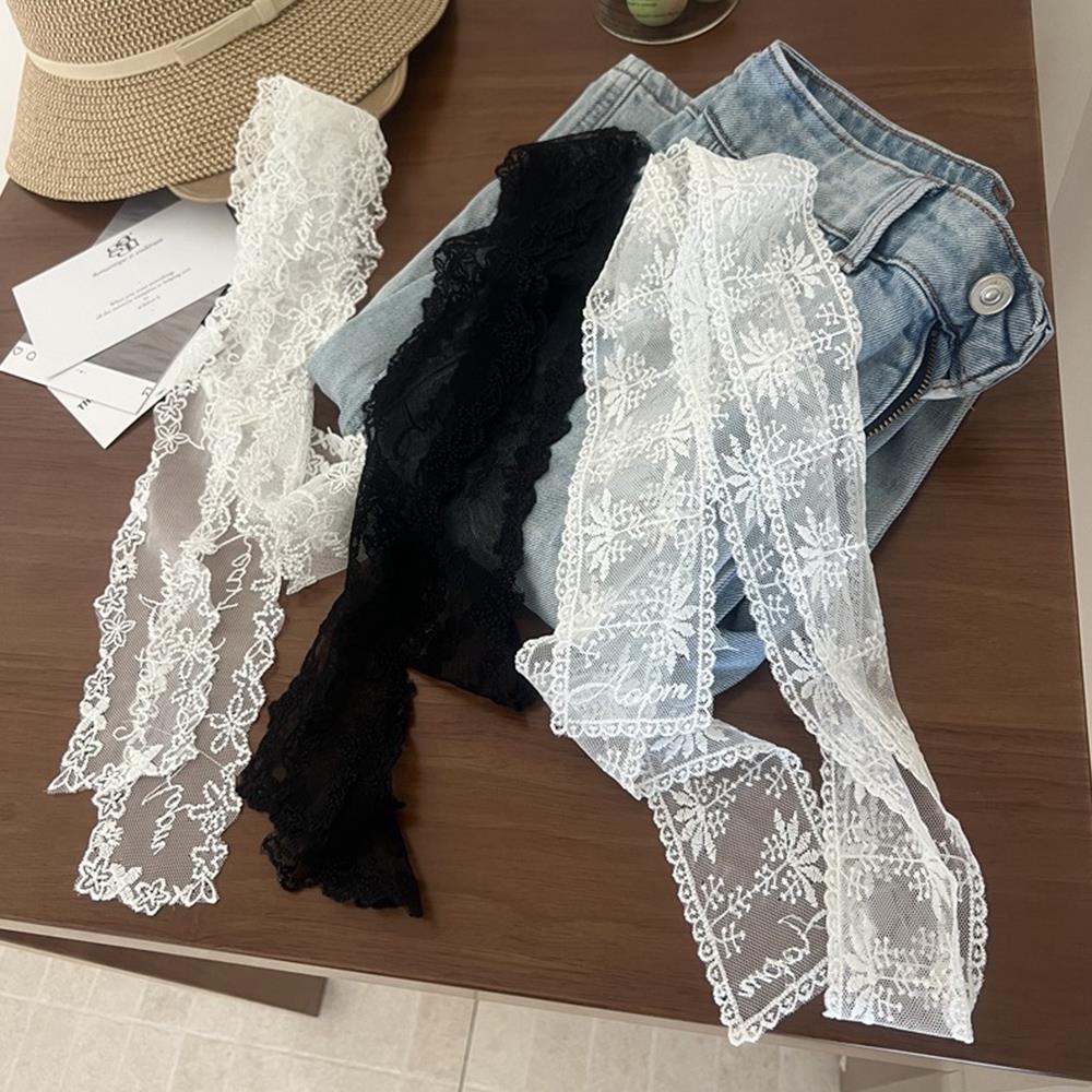 Elegant Lace Floral Scarf For Women Skinny Neck Scarf Retro Lace Bandana Long Ribbon Headband for Girl Fashion Sweet Kerchief