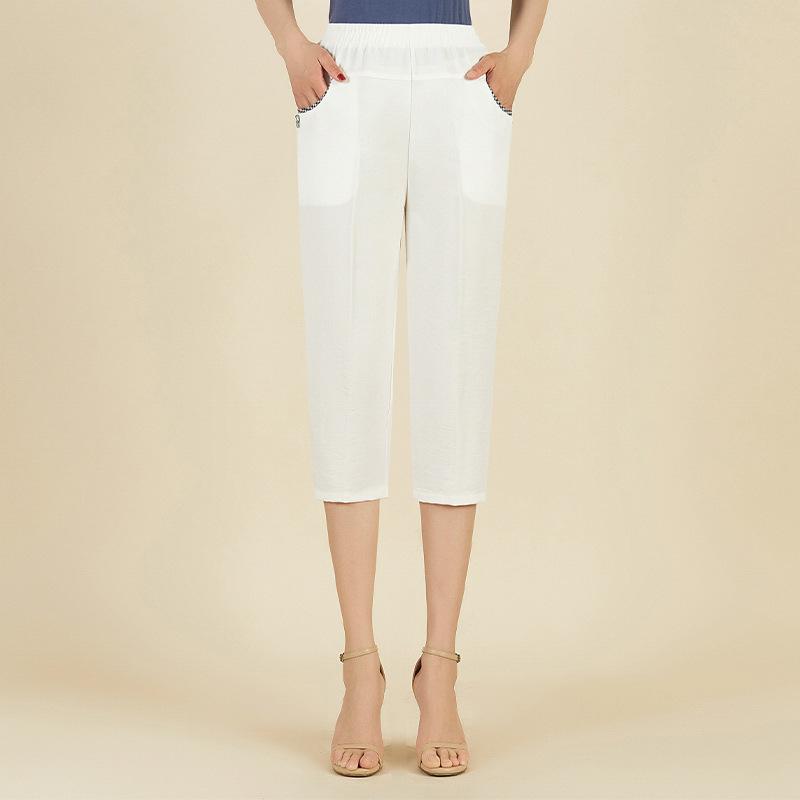 

Mom s Summer Cotton Cropped Pants - Stylish, Cool, Solid Color Casual Wear for Middle-Aged & Elderly Women 2XL (105-120 lbs)
