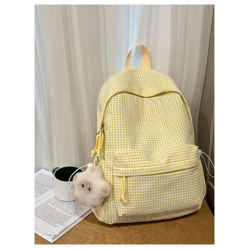School Bag New Fresh and Sweet Plaid Backpack Junior High School Students Lightweight Large Capacity Backpack