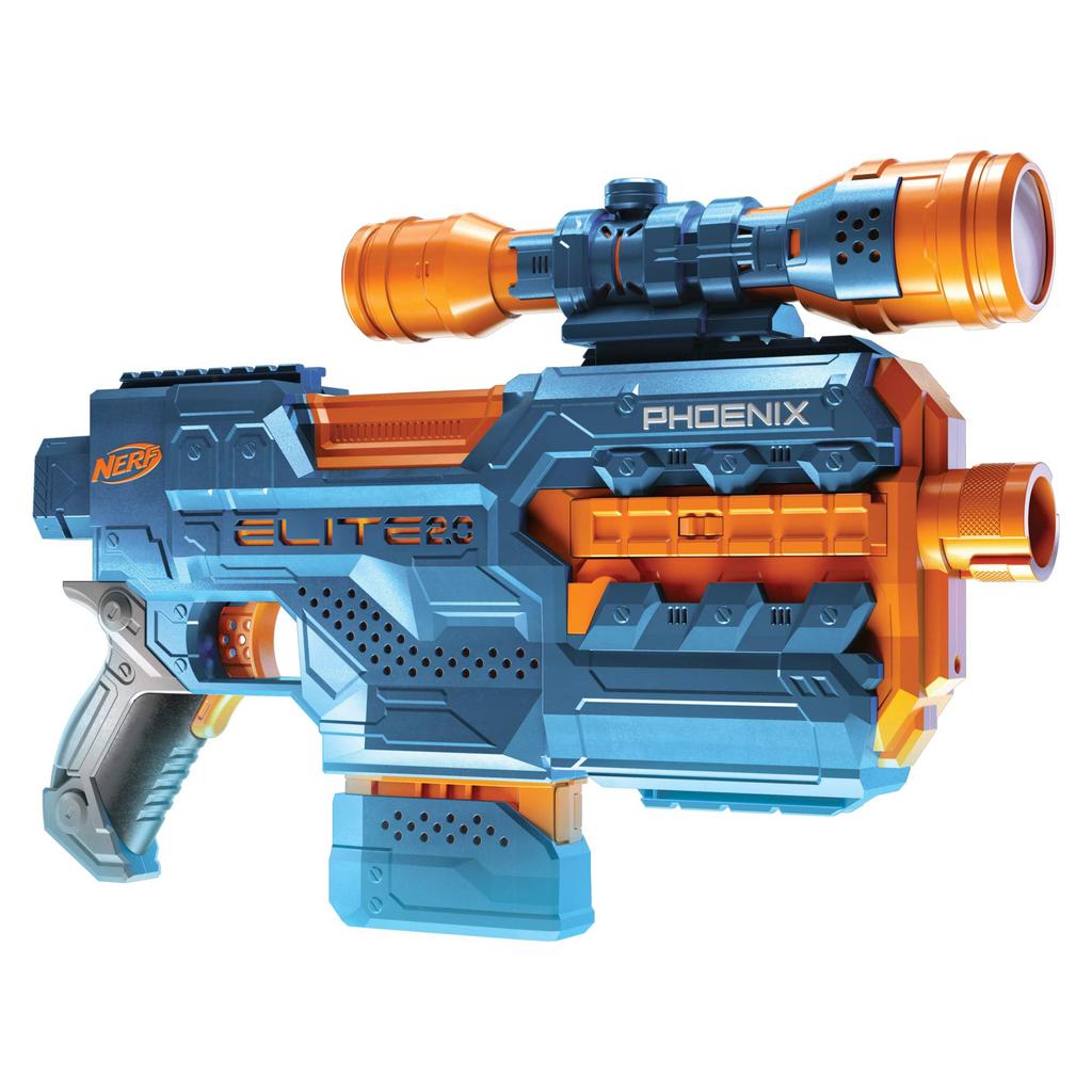 Nerf Elite 2.0 Phoenix CS-6 Elektrischer Blaster mit 12 Offiziellen Darts, Magazin, Abnehmbarem Zielfernrohr, Taktischer Schiene und Lauf-Schaft-Aufsätzen (E9961).