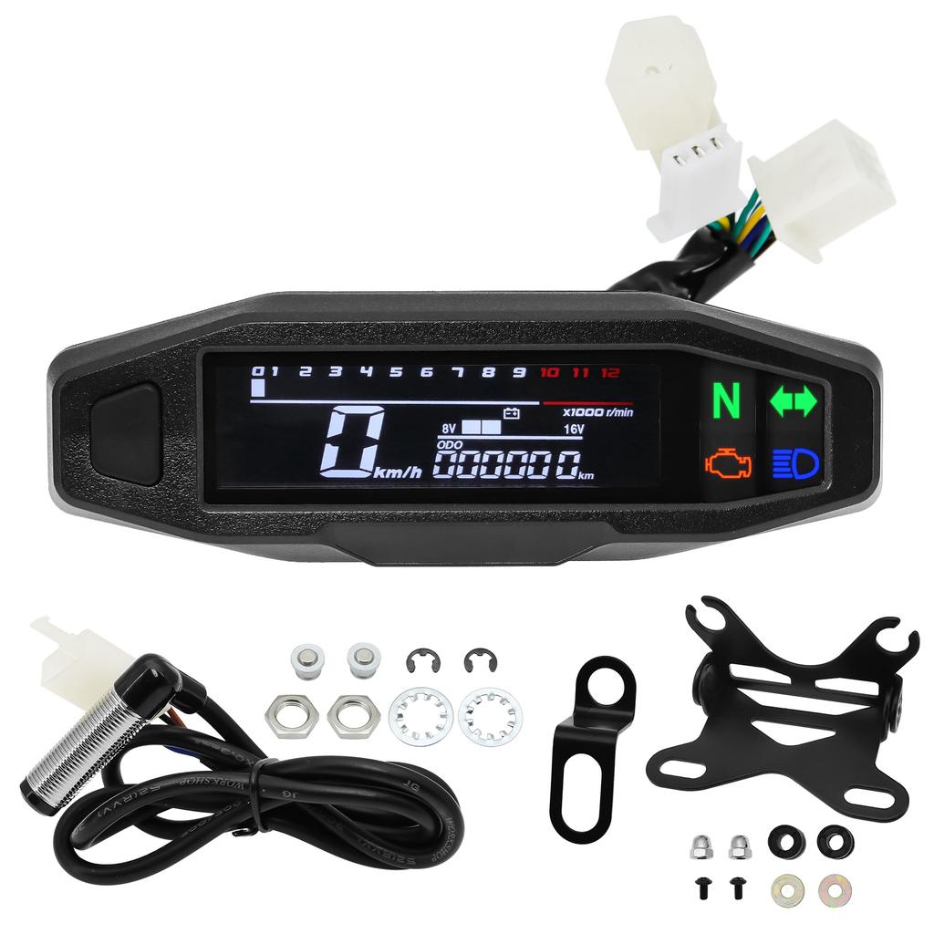 Mini Universal Drehzahlmesser für Motorrad LCD Digitaler Tacho Kilometerzähler Elektromotorrad Geschwindigkeitsmesser Moto Zubehör