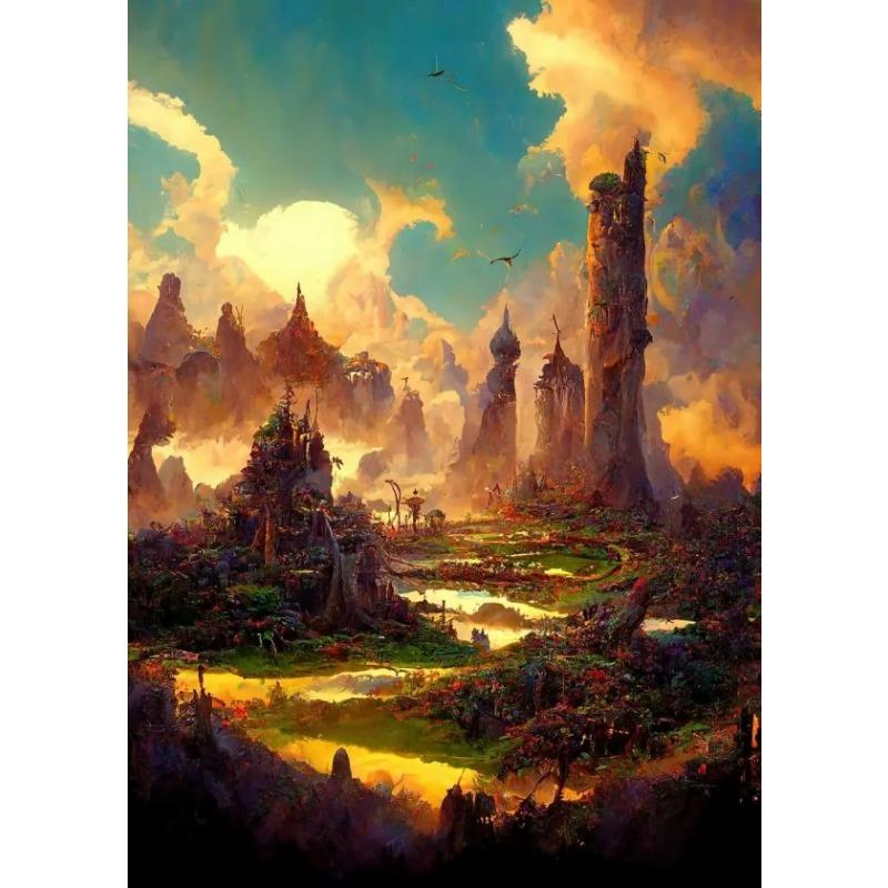 Surrealism Fantasy World Magic Skeleton Castle Poster and Prints Canvas Painting Wall Art Pictures for Room Home Decor Gift