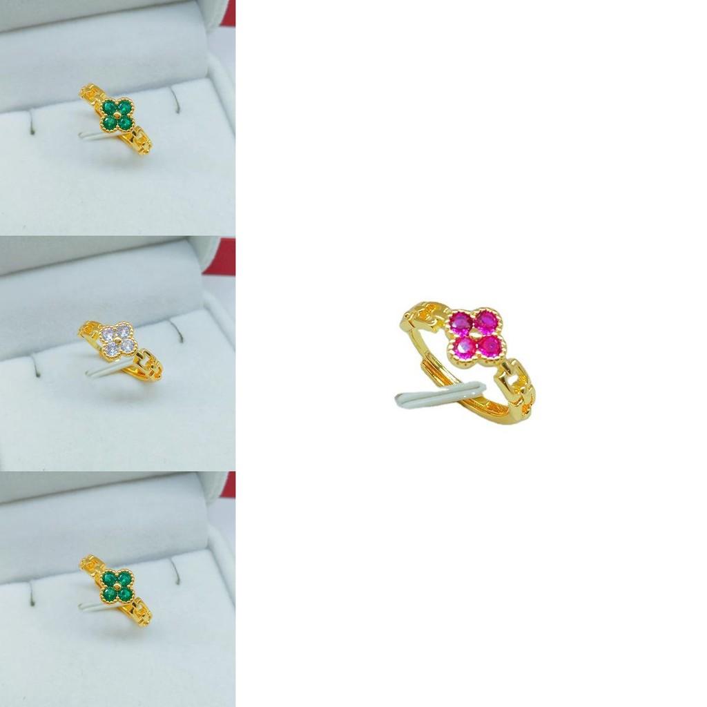 Elegant Brass Gold Plated Clover Ring For Women Beautiful Fashion Jewelry