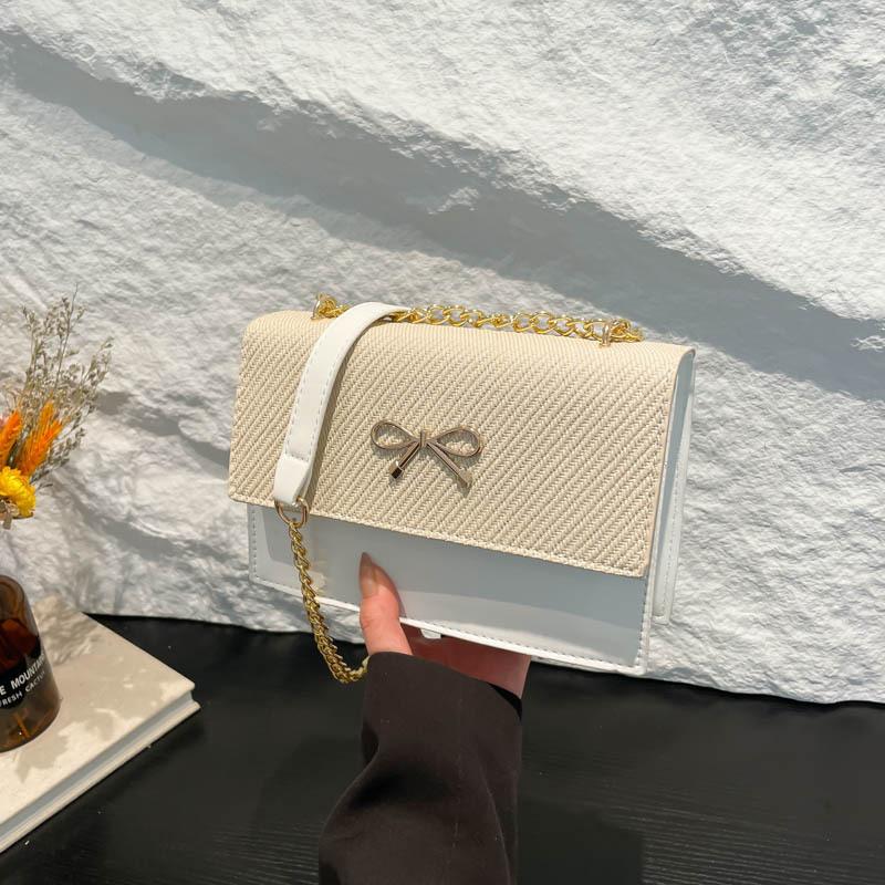 Simple small square bag 2025 spring and summer new fashion bow chain bag versatile shoulder bag women's messenger women's bag