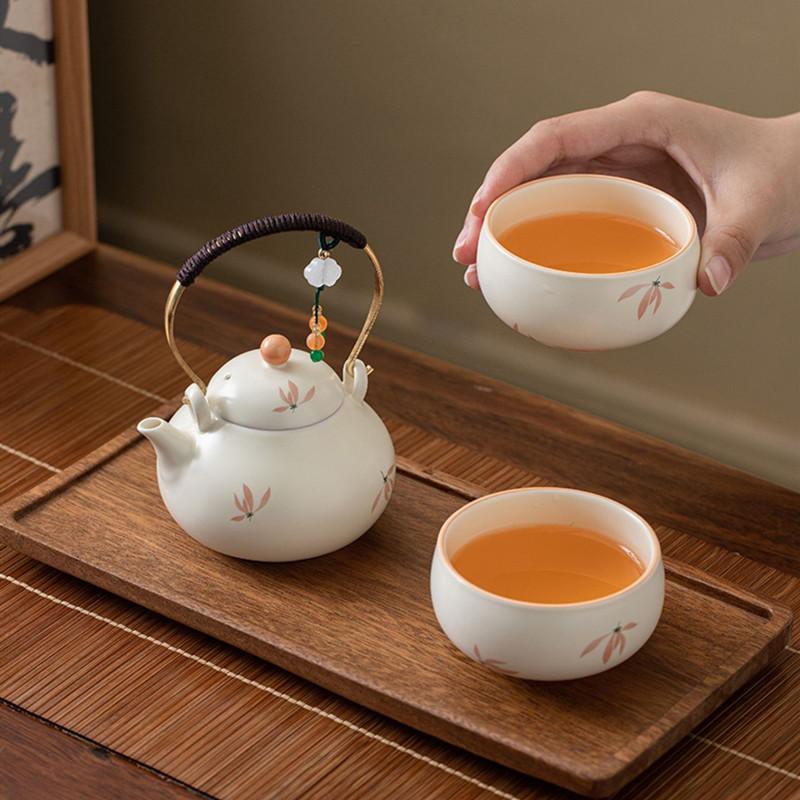 Chinese Traditional Ceramic Teapots Handmade Orchid Flowers Tea Pot Household Travel Portable Tea Set Beauty Tea Infuser Kettle