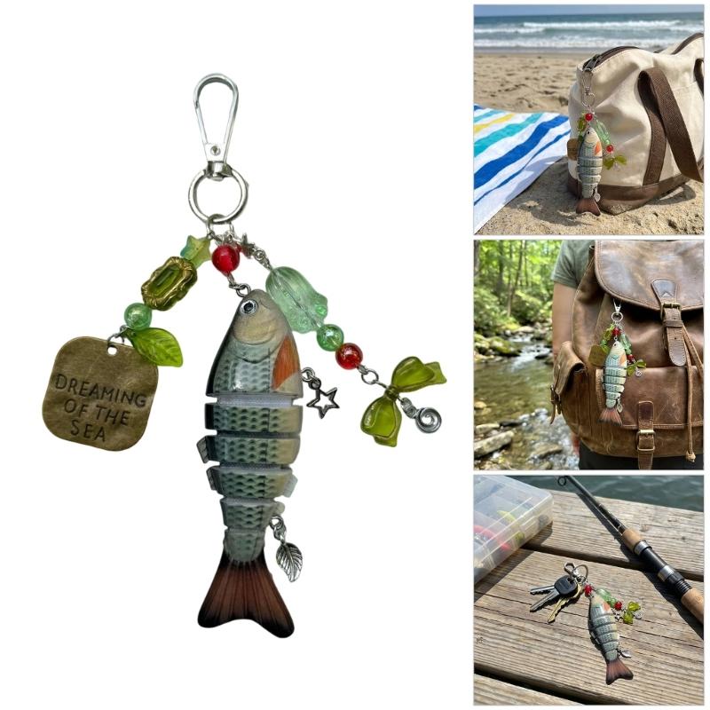Innovative Fishing Baits Inspired Keychain with Dynamic Structure Sea Star and Beads Key Holder Everyday Accessory