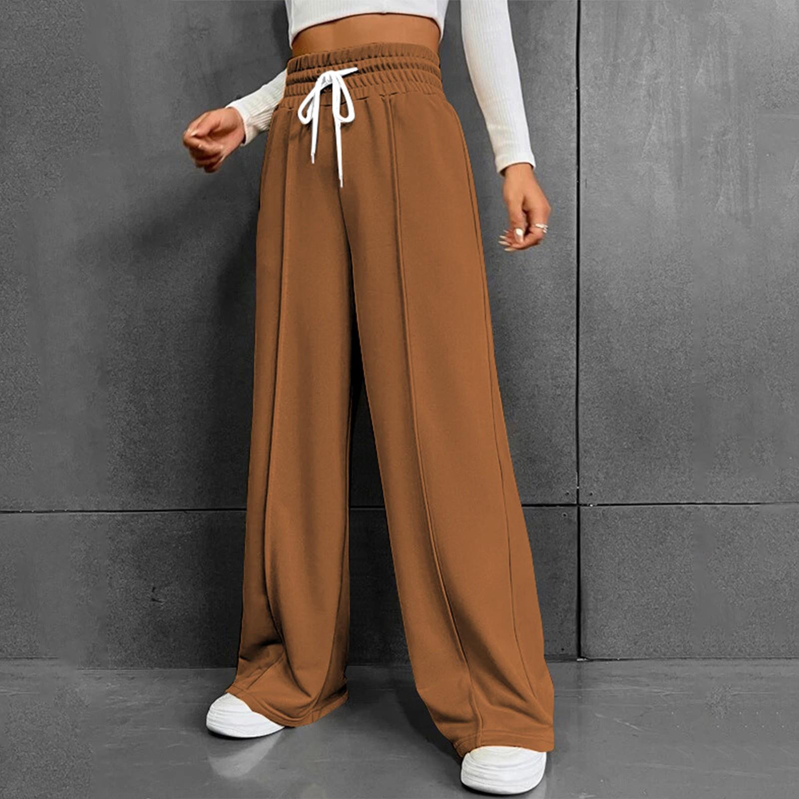 

Женские модные однотонные универсальные повседневные брюки с карманами, свободные спортивные брюки с высокой талией и широкими штанинами на шнурке L