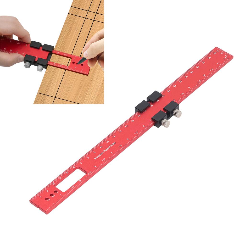 300mm Woodworking Scribing Ruler Aluminum Alloy Woodworking Pocket Slide Stop Marking Ruler