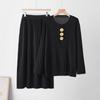 Womens Winter Knit Set: Solid Color Crew Neck Sweater A-Line Ribbed Skirt With Metal Button