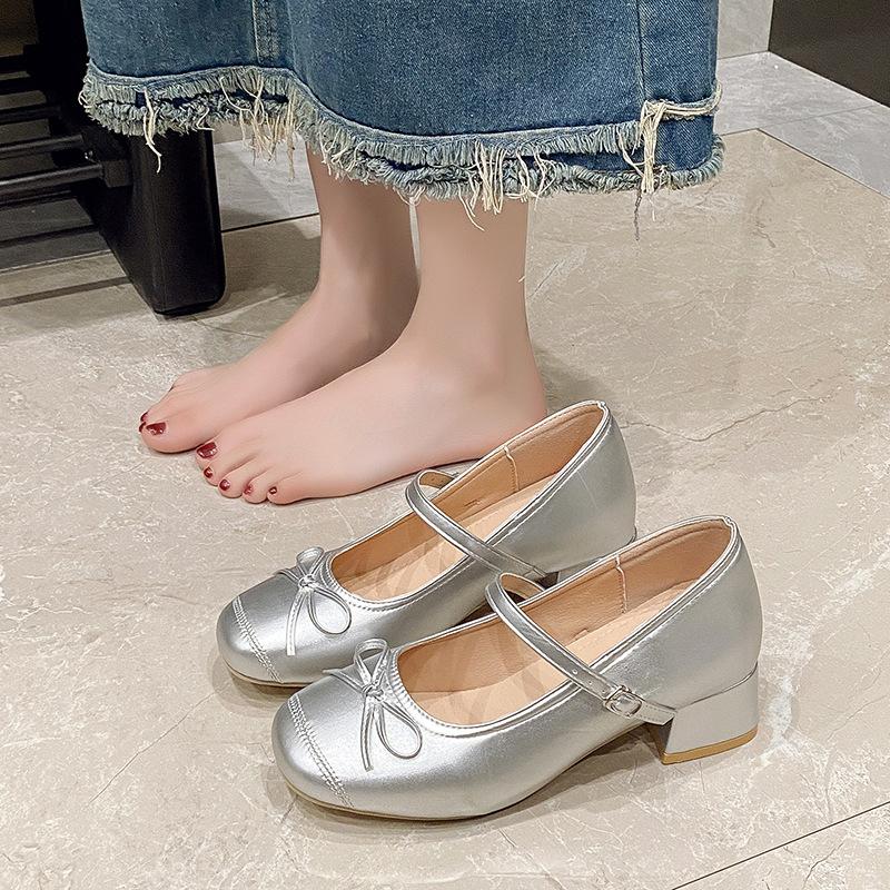 

High heels silver inner height increase ballet thick heel single shoes women s summer new skirt Mary Jane shoes 39 серебряный