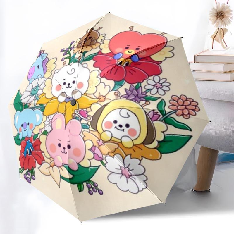1pc BT21 Characters Automatic Umbrella with 8-Rib Compact Design, Foldable & Portable for Outdoor Leisure, Everyday Use - Ideal Gift for Friends and F