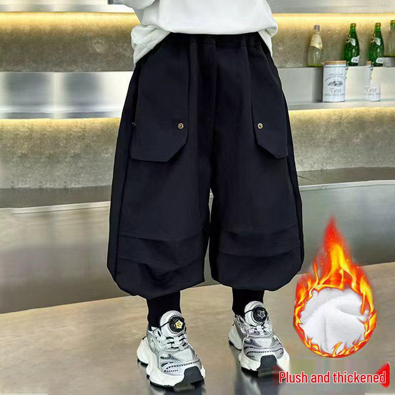

Children s Boys Thick Fleece-Lined Winter Work Pants, Toddler One-Piece Loose Long Pants Size 100