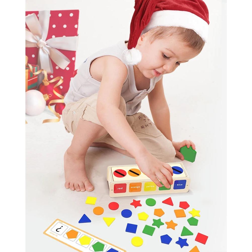 Montessori Wooden Toys for Kids Sensory Sorting Exercise Box Color & Shape Early Educational Block Puzzles Toddler Learning Toys