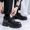 Fashion Casual English Platform Derby Shoes for Men Fashion Cow Leather High Sense Black Wedding Groom Low-top Platform Shoes Man