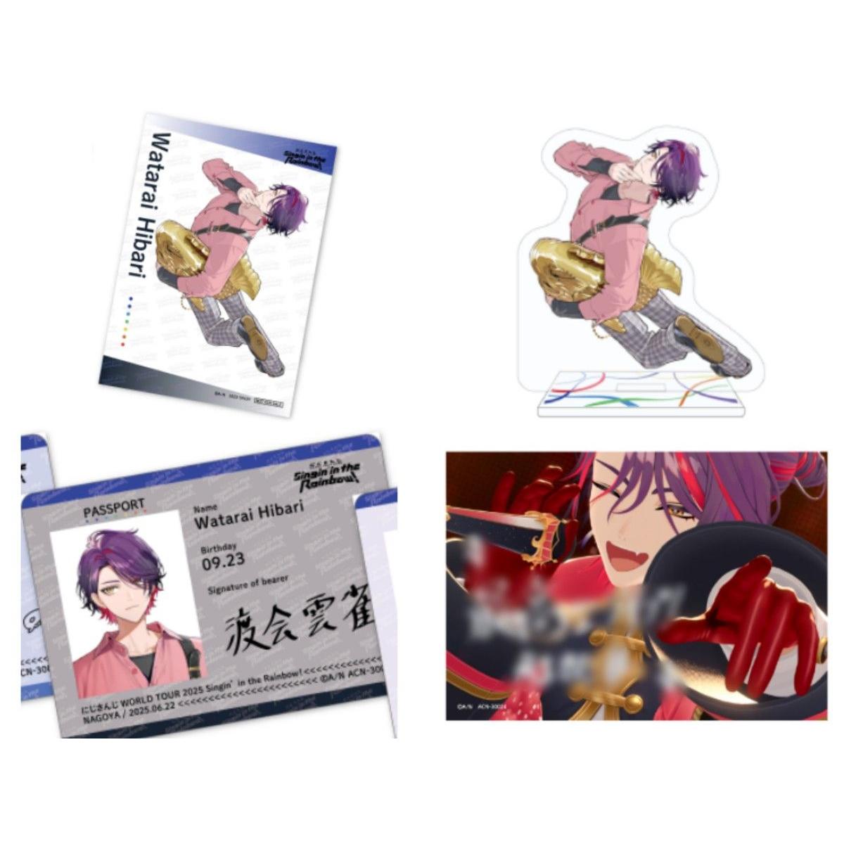 Used Nijisanji Watai Hibari sitr Nagoya bromide passport style card acrylic stand biscuit tin badge