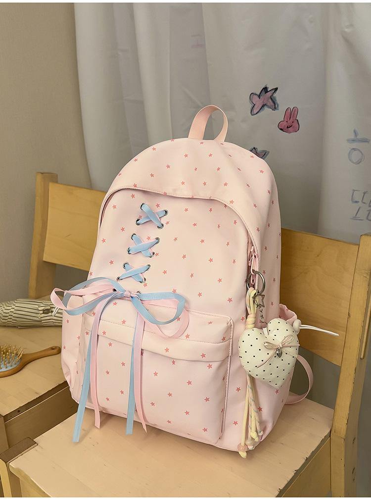 Schoolbag Star Bow Rope Backpack Women's Commuter Casual Large Capacity School Bag Lightweight Trend Versatile Fashion Backpack