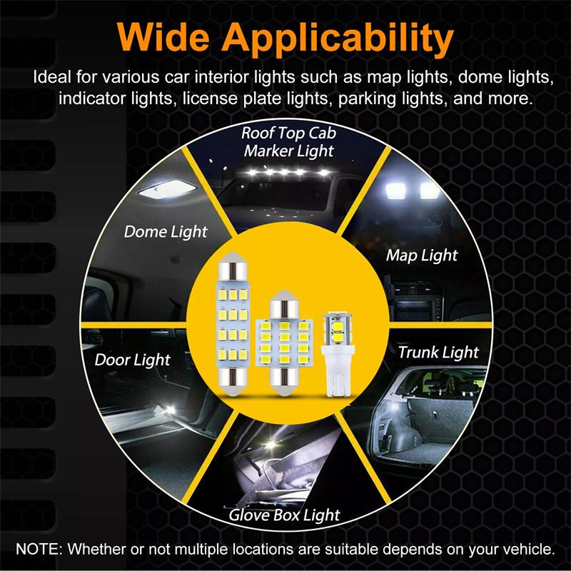 24Pcs Universal T10 Car Led Light Bulb White Car Interior Dome License Plate Festoon Map Reading Light Mixed Lamp Set