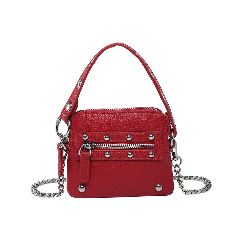 Fashion Solid Color Rivet Decoration Women Casual Mini Shoulder Chain Bag For Casual Outings