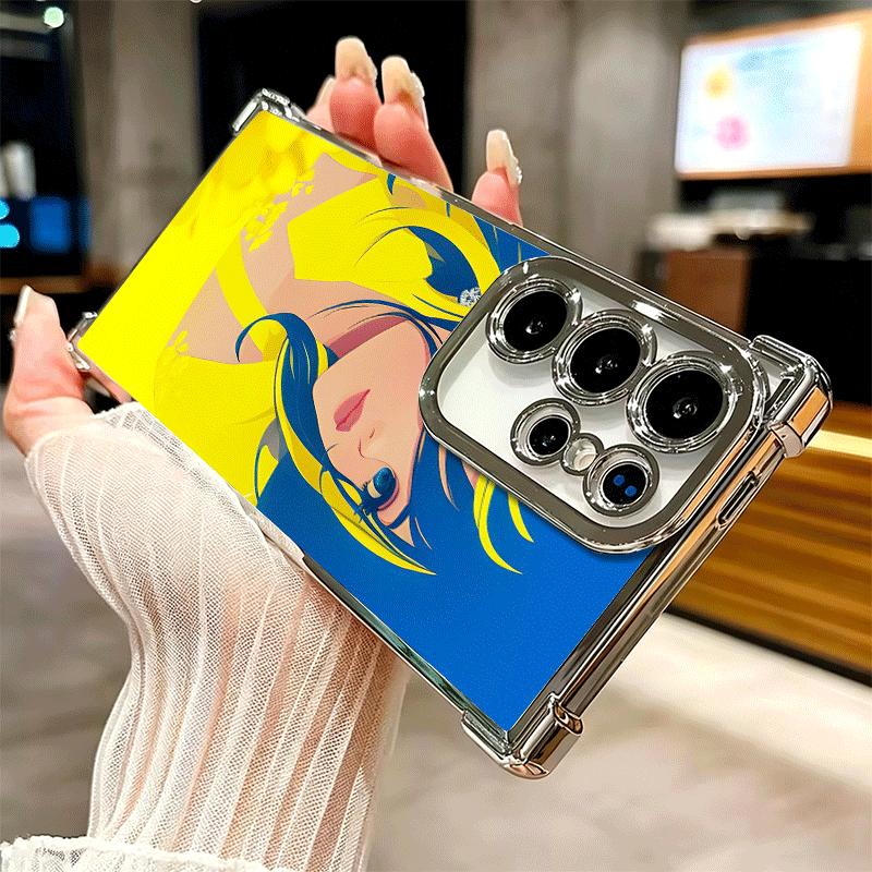 Blue Yellow Ukrainian Girl Plating Phone Case For Samsung Galaxy S24 S25 FE S26 Edge S23 Ultra S22 S21 Plus S20 Anti-Fall Airaba