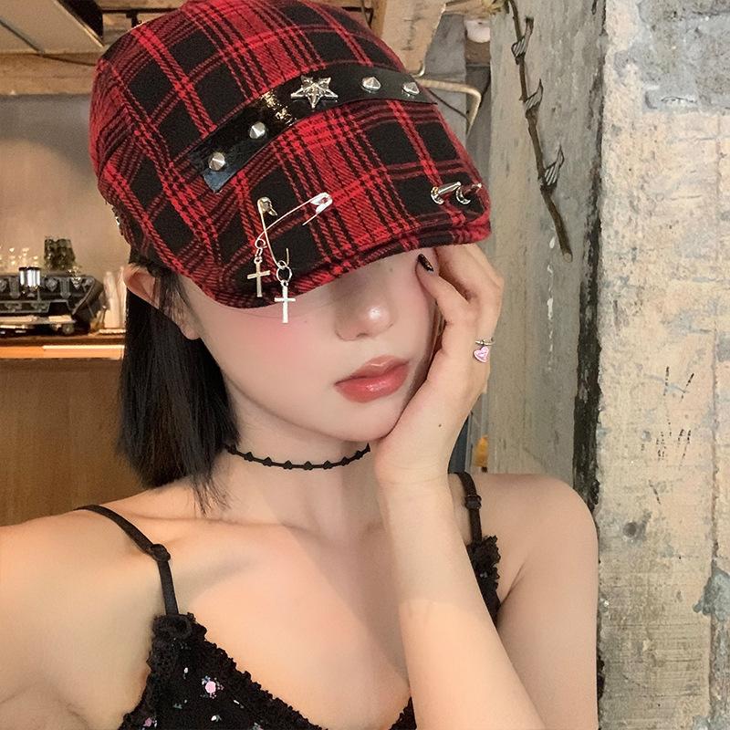 Designer Grid Rivet Forward Hat Women'S Retro Fashion Culture Beret Hat Duck Tongue Men'S Sunshade Hat