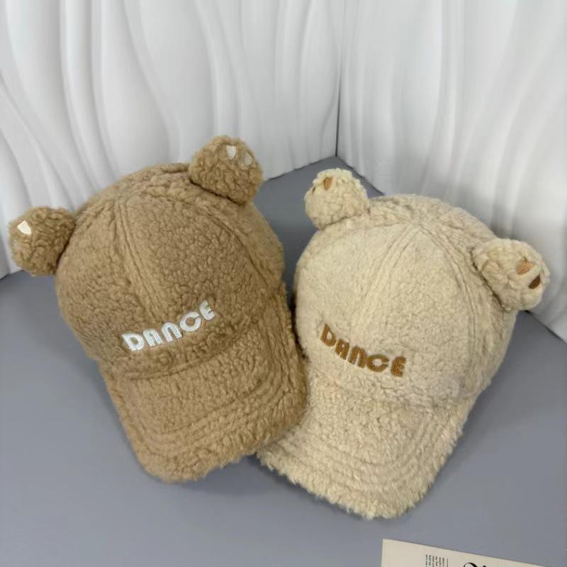 Cozy Plush Bear Ear Baseball Cap for Women - Warm, Embroidered Letter Design, Perfect for Outdoor Activities & Casual Wear