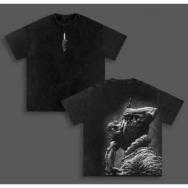 Gothic Jujutsu Kaisen Anime T-shirt Fushiguro Toji Washed Y2k Tshirt Men's Clothing Top Summer Short Sleeve Cotton Tee Shirt