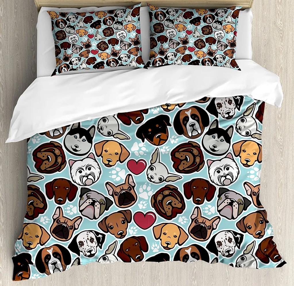 Bulldog Bedding Set For Bedroom Bed Home Group Of Young French Bulldogs With Adorable Exp Duvet Cover Quilt Cover And Pillowcase