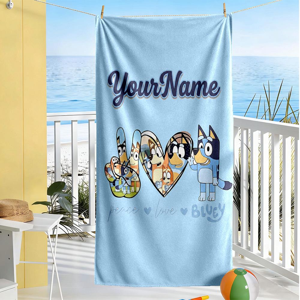 Bluey Customized Name Beach Towel High Absorbency & Quick-Dry Portable for SwimmingBeachCamping Travel Beach AccessoriesGym