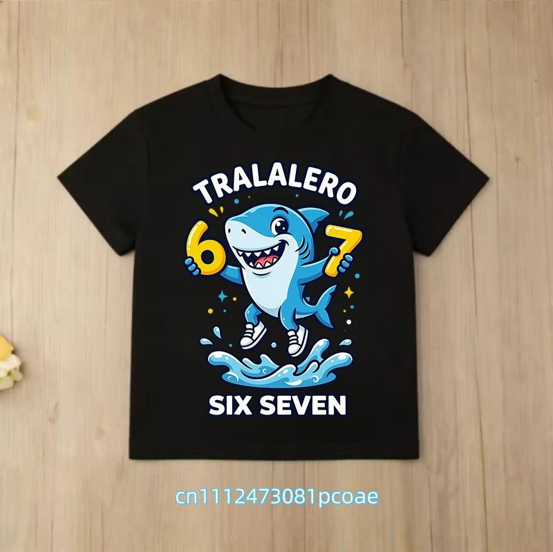 summer short sleeve, cartoon print 2026 personalized digital 67 T-shirt for boys and girls, family style, casual top