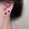 Compact and Casual Square Black Stud Earrings, Elegant and Sophisticated Silver Needle Earrings