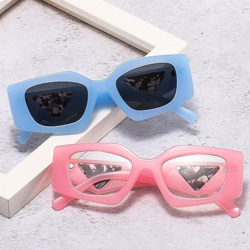 SO&EI Popular Fashion Polygon Cat Eye Sunglasses Women Retro Brand Designer Jelly Color Shades UV400 Men Clear Glasses Frame