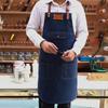 Pracovní džínová zástěra s bryndákem Kožený řemínek Barista Kuchař Holič Pocket Studio Uniforma