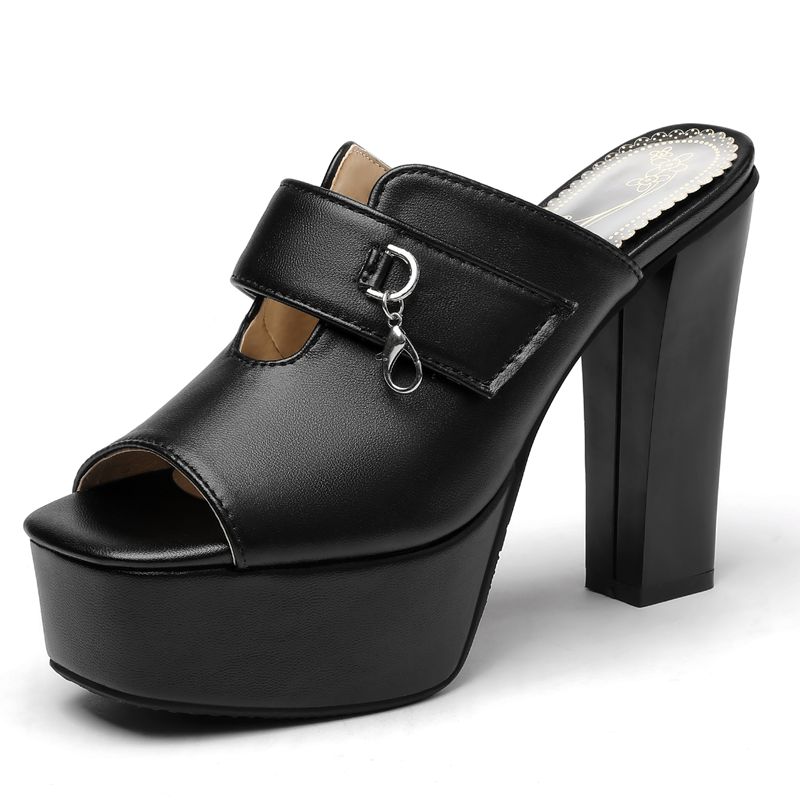 Sexy Denní Dámské Sandály Čtvercová Špička Blokový Vysoký Podpatek 12cm Platforma 4cm Nazouvací Muly Kovová Dekorace Velká Velikost 49 50