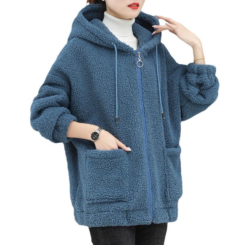 Large Size Autumn And Winter New Trendy Solid Color Coat Korean Style Loose Casual Hooded Sweatshirt For Women