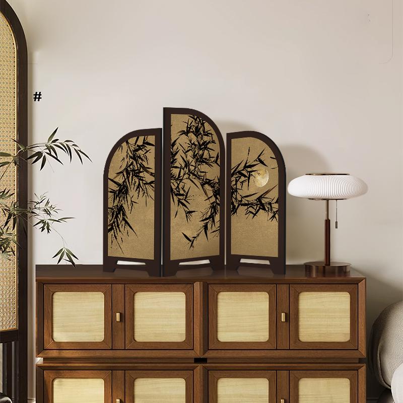 Vintage Bamboo Ink Pattern Desktop Ornament - Retro Chinese Style Decoration