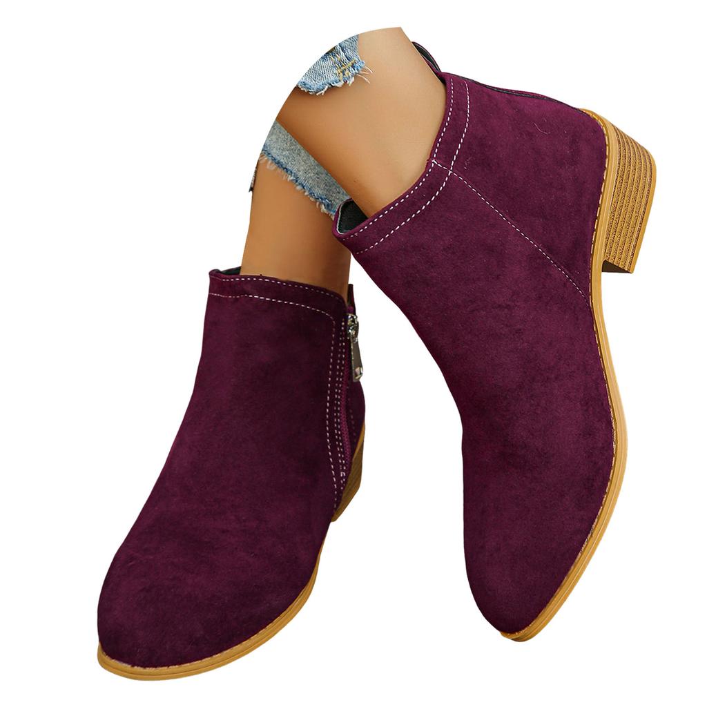 Pantofi de damă cu talpă groasă și toc gros, cu vârf rotund, la modă și casual, cizme scurte din piele scamosată, cizme western pentru femei