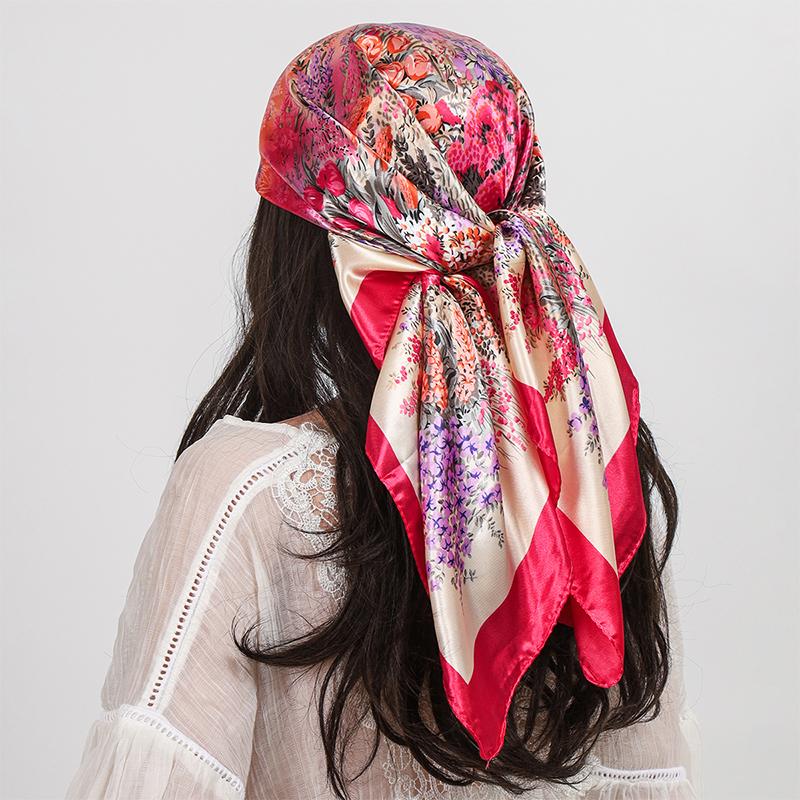 New Silk Square Scarf Women Shawls Wraps Headband Floral Print Scarves Lady Foulard Bandana Scarfs Female Neckerchief 90cm Hijab
