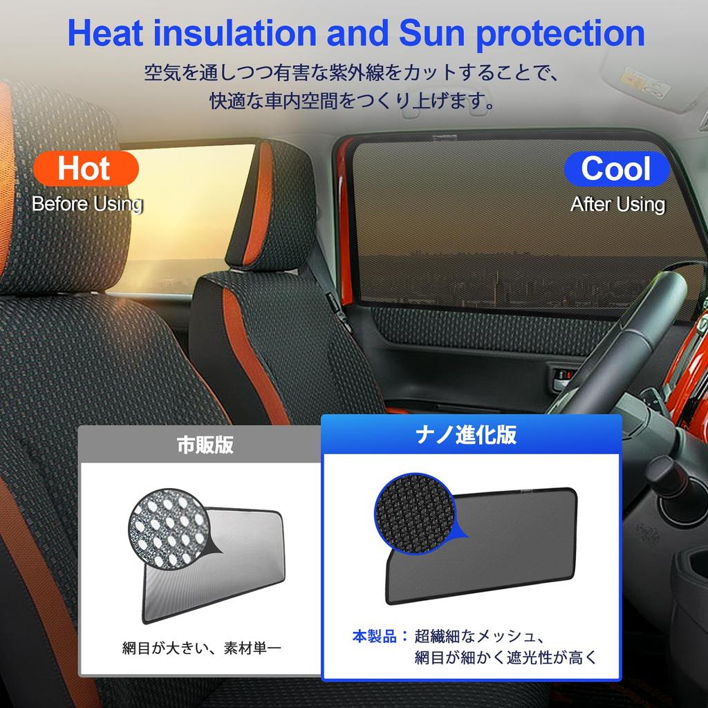 Suzuki Hustler Exklusives Netz-Sonnenschutz-Set, Seitenteile Schwarz, Sonnenschutz UV-Schutz, Magnetisch, Insektenschutz und Belüftung für Fahrer und Beifahrer, Maßgeschneidert 2 Japanische Anleitung