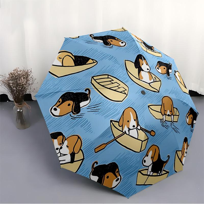 1pc Dogs Boats Fashionable Automatic Opening/Closing Folding Umbrella with 8 Bones, Windproof Portable, Daily Use076
