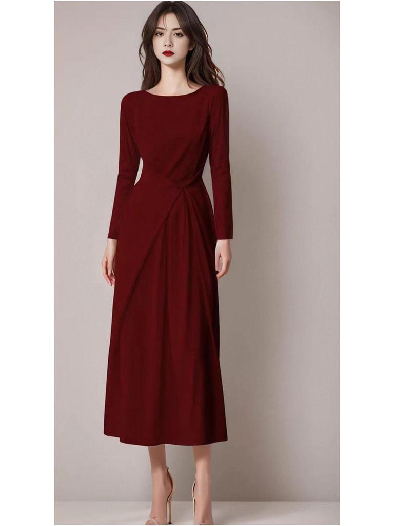 Elegant French Women's Long-Sleeve Dress: Fashionable High-End Spring/Autumn Skirt for Weddings