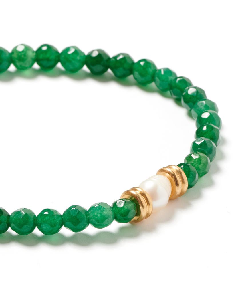 Polalita Gold Pearl Point Green Stone Bracelet (Plt-Br-025_Gn)