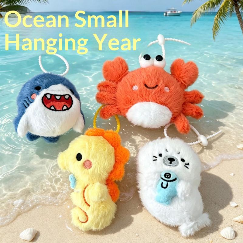 Fluffy Cute Ocean Animal Plush Keychain Stuffed Doll Pendant Keyring Portable Shoulder Bag Ornament for Teen Girls