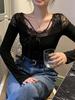 Korean Dongdaemun Women's Sexy Lace Spliced Slim Knit Sweater