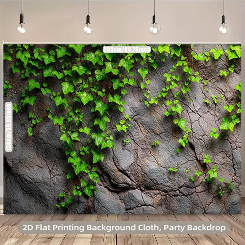 2D Flat Printing Green Ivy & Dark Rock Wall Backdrop 122x96inch Party Background Cloth