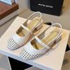 Casual versatile woven hollow fashion spring and summer shallow mouth women's shoes French square head word with summer high heel sandals